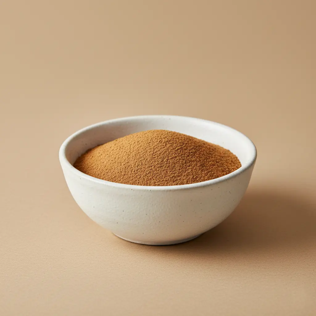 Bowl of finely ground Premium Ceylon Cinnamon Powder, showcasing the characteristic golden-brown hue and ultra-fine mesh texture ideal for food manufacturing, baking, and pharmaceutical applications.